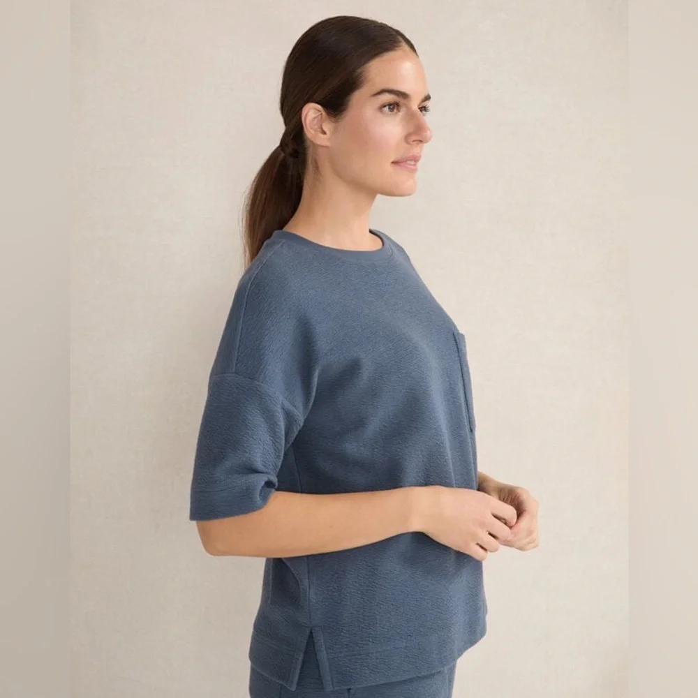 Haven Well Within COTTON BLEND TEXTURED CREWNECK TEE Inidigo Blue Size Mesdiun - Picture 10 of 10